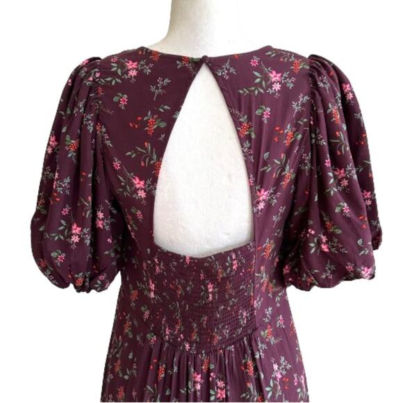 Old Navy Maxi Dress Purple Plum Floral Short Puff Sleeve Shift Dress Medium NEW - Picture 8 of 12